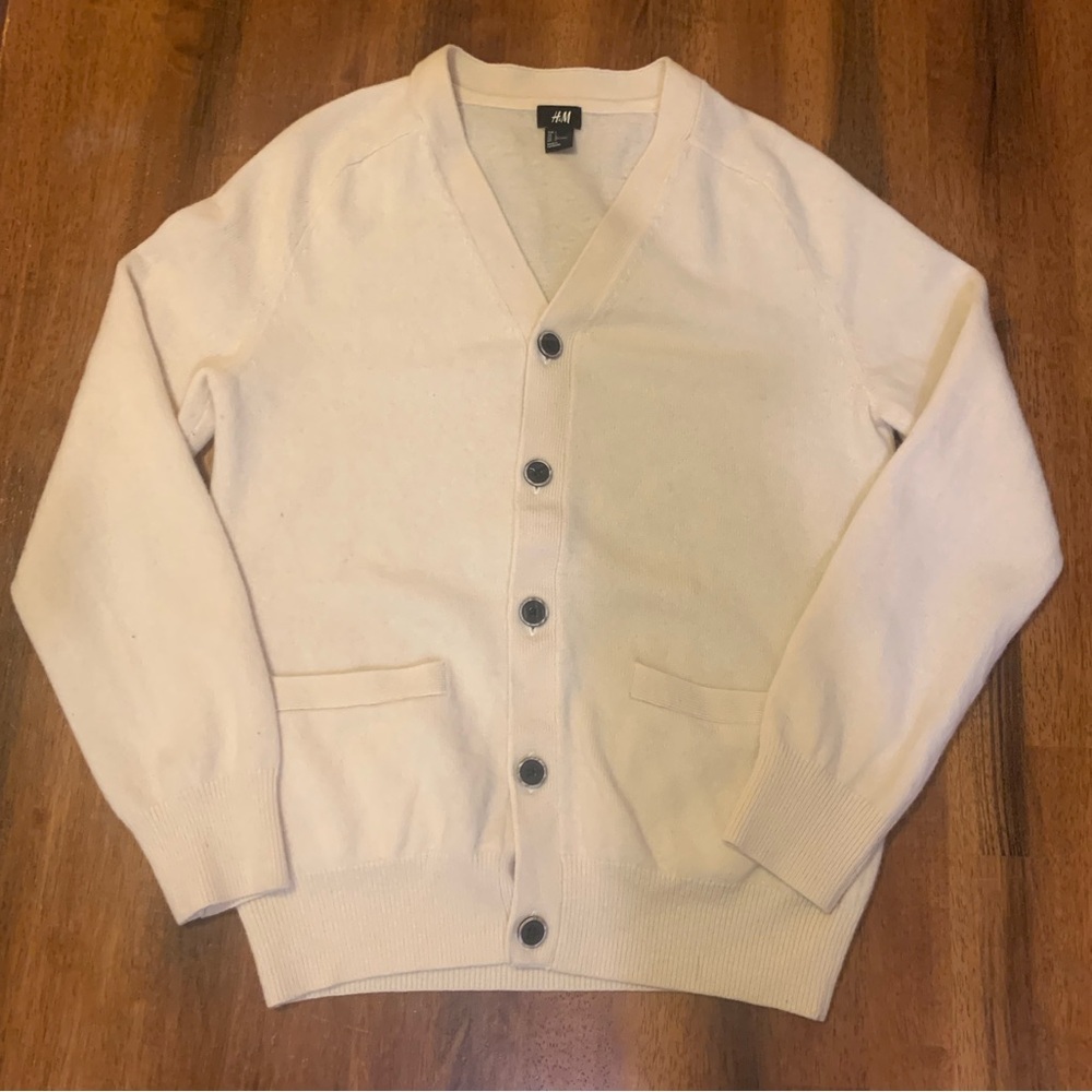 H&M Button-Up Cardigan Large Cream Pockets Warm Wool